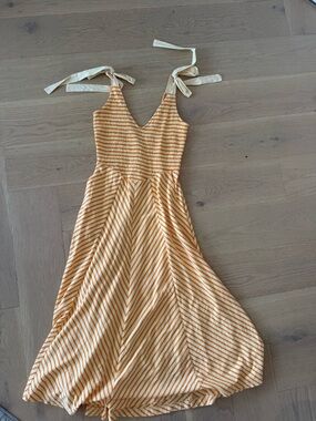 Free People cecelia Orange and Cream Striped Tie-Shoulder Midi Dress